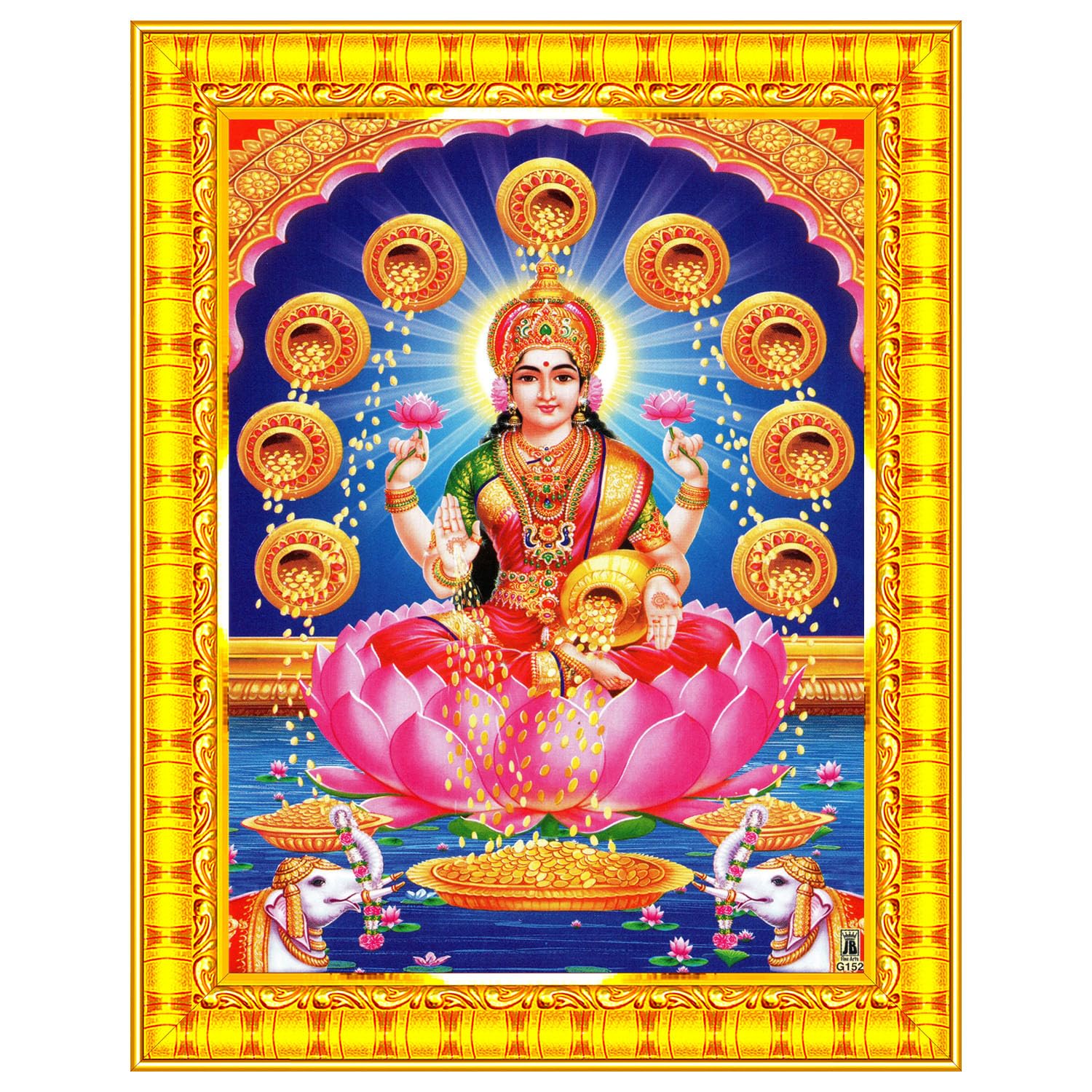 Pavan Photo Laminations Goddess Lakshmi Devi Dhana Vaibhav Laxmi Maa Wall Painting Framed Home Decor (Wood,Matte,Gold,Small Size